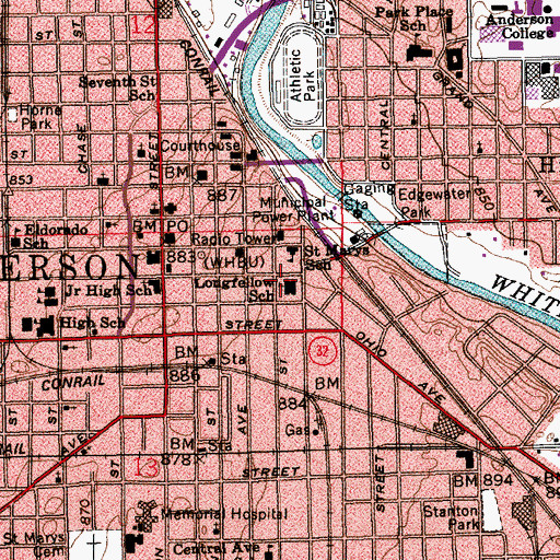 Topographic Map of Longfellow School, IN