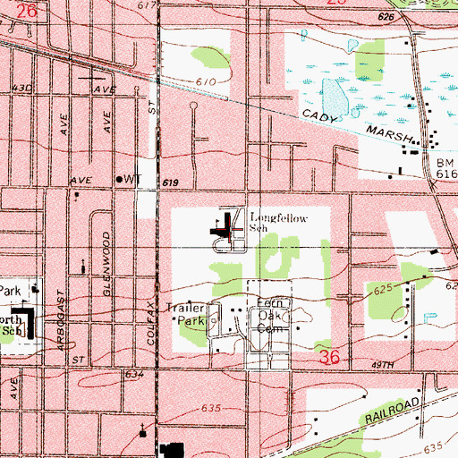 Topographic Map of Longfellow Elementary School, IN
