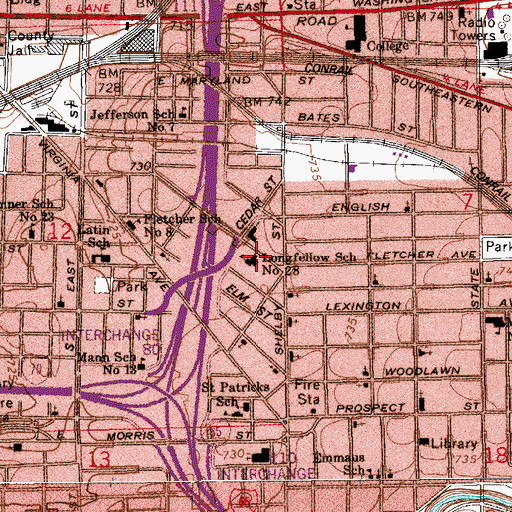 Topographic Map of Henry W Longfellow Junior High School, IN