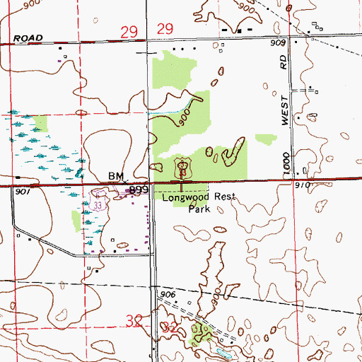 Topographic Map of Longwood Rest Park, IN