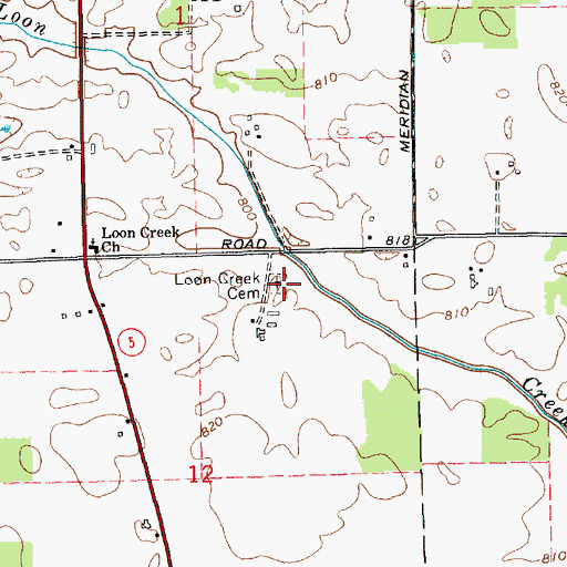 Topographic Map of Loon Creek Cemetery, IN