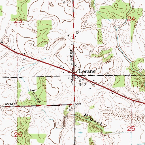 Topographic Map of Lorane, IN