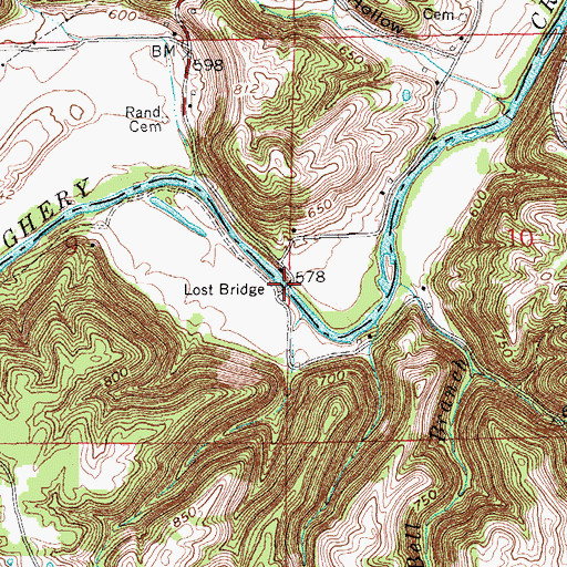 Topographic Map of Lost Bridge, IN