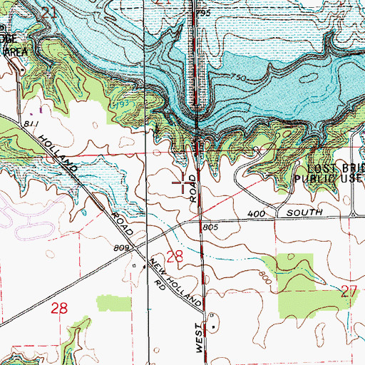 Topographic Map of Lost Bridge State Recreation Area, IN