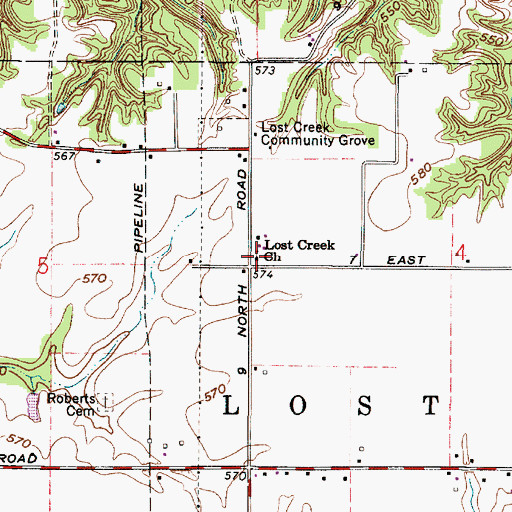 Topographic Map of Lost Creek Church, IN