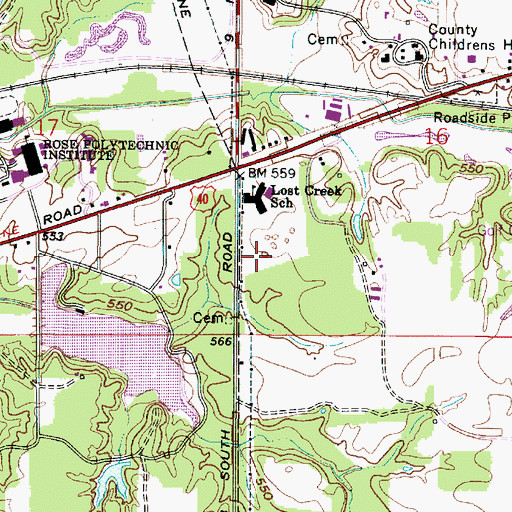 Topographic Map of Lost Creek Elementary School, IN