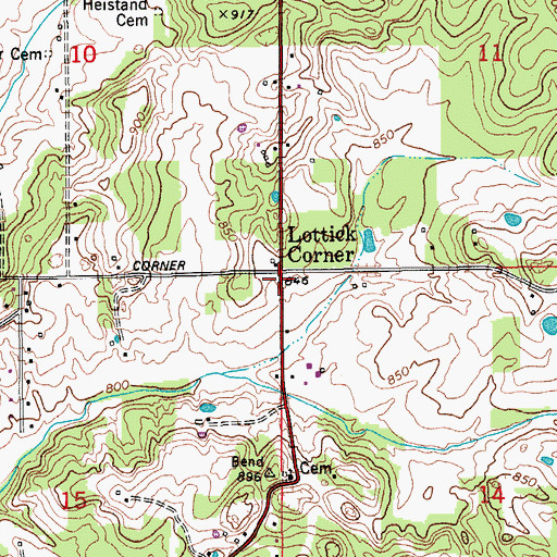 Topographic Map of Lottick Corner, IN