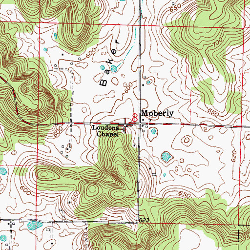 Topographic Map of Loudens Chapel, IN