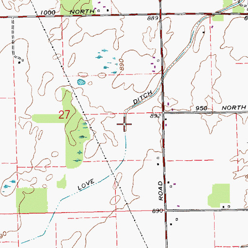 Topographic Map of Love Ditch, IN