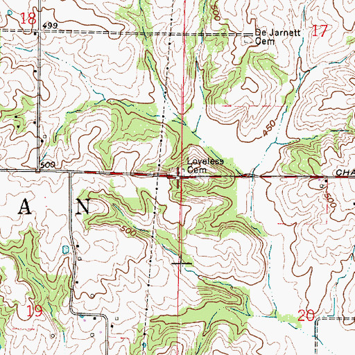 Topographic Map of Loveless Cemetery, IN