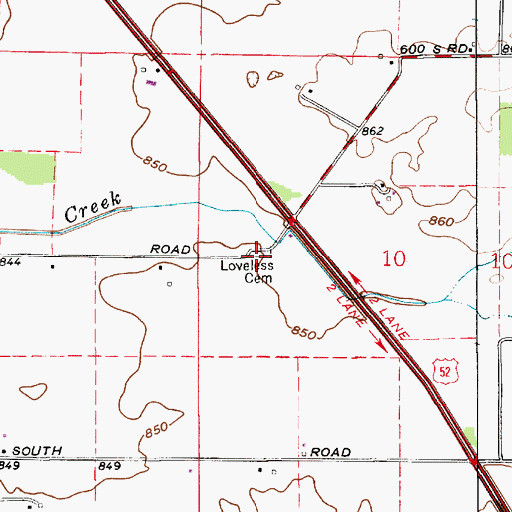 Topographic Map of Loveless Cemetery, IN