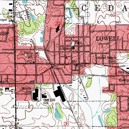 Topographic Map of Lowell, IN