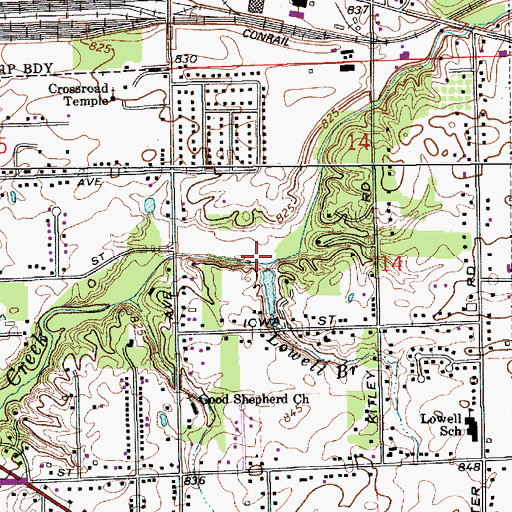 Topographic Map of Lowell Branch, IN