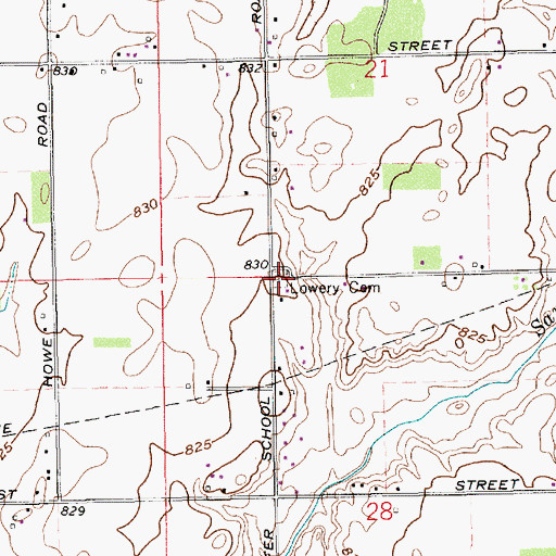 Topographic Map of Lowery Cemetery, IN