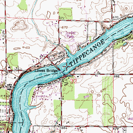 Topographic Map of Lowes Bridge, IN