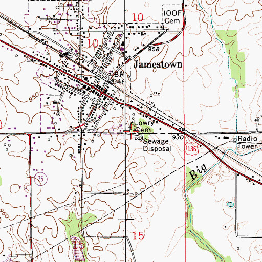 Topographic Map of Lowry Cemetery, IN