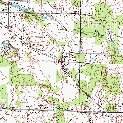 Topographic Map of Lows Cemetery, IN