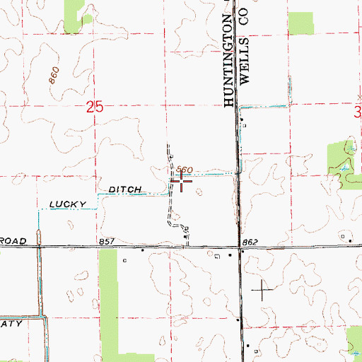 Topographic Map of Lucky Ditch, IN