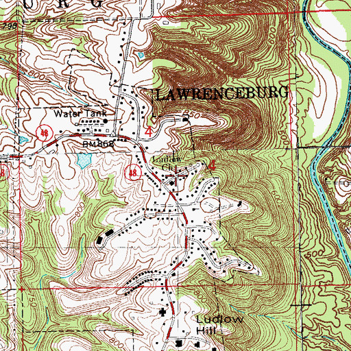 Topographic Map of Ludlow Church, IN