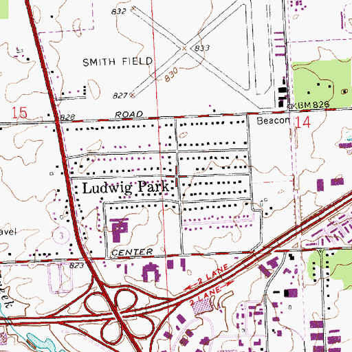 Topographic Map of Ludwig Park, IN