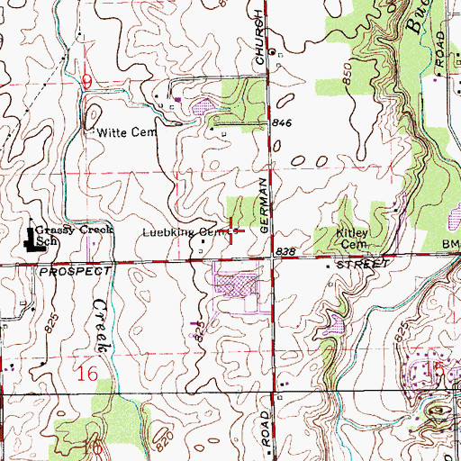 Topographic Map of Luebking Cemetery, IN