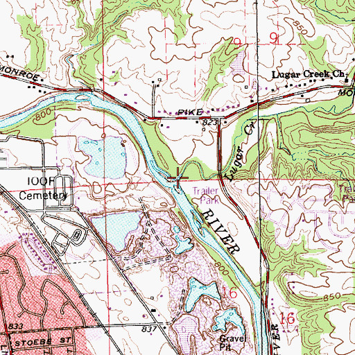 Topographic Map of Lugar Creek, IN