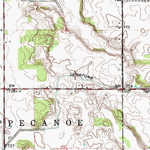 Topographic Map of Lunsford Ditch, IN