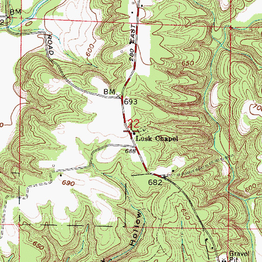 Topographic Map of Lusk Chapel, IN