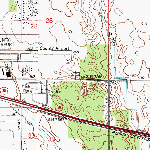 Topographic Map of Luther Cemetery, IN