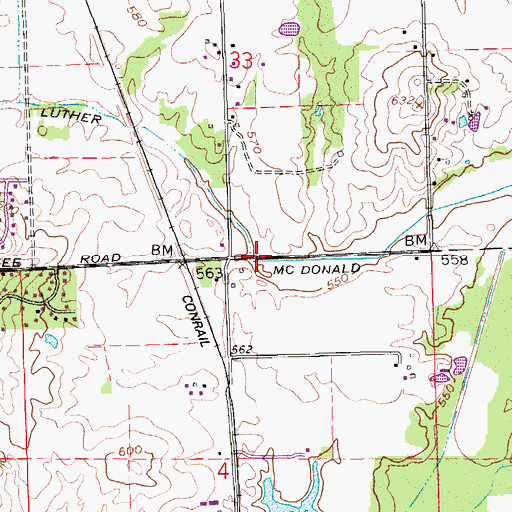 Topographic Map of Luther McDonald Ditch, IN