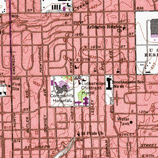 Topographic Map of Lutherwood Childrens Home, IN
