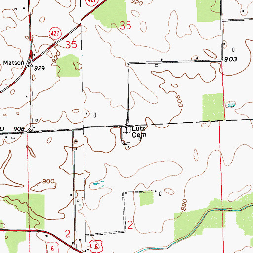 Topographic Map of Lutz Cemetery, IN