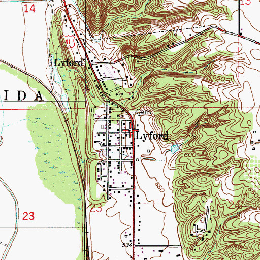 Topographic Map of Lyford, IN