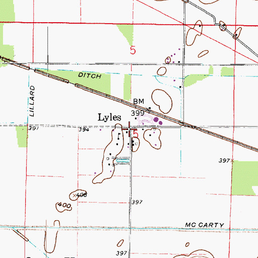 Topographic Map of Lyles, IN