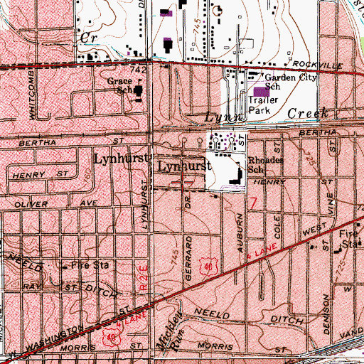 Topographic Map of Lynhurst, IN