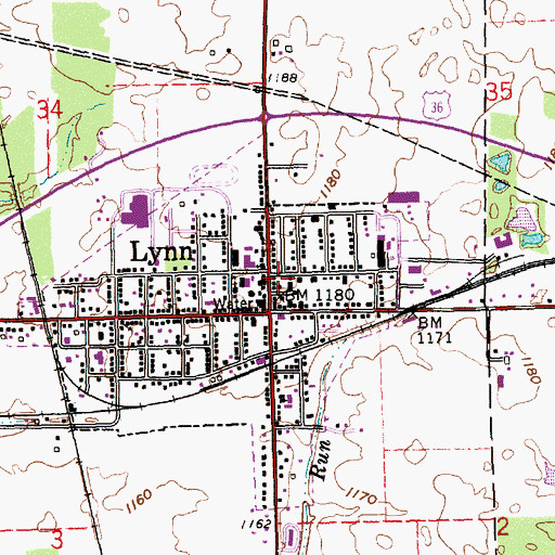 Topographic Map of Lynn, IN