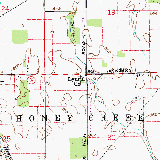 Topographic Map of Lynn Church, IN
