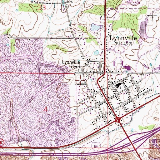 Topographic Map of Lynnville Cemetery, IN