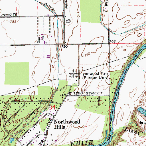 Topographic Map of Lynwood Farm Purdue University, IN