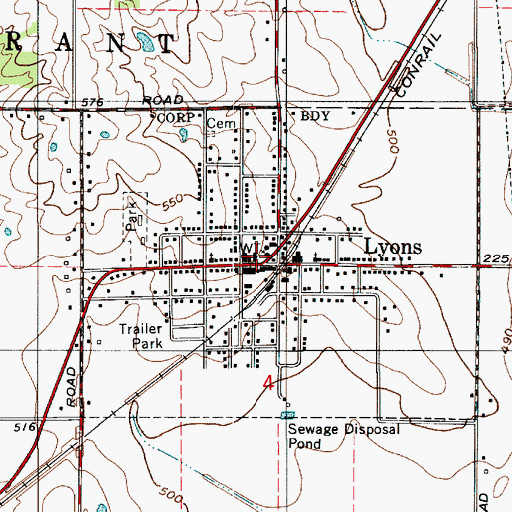 Topographic Map of Lyons, IN