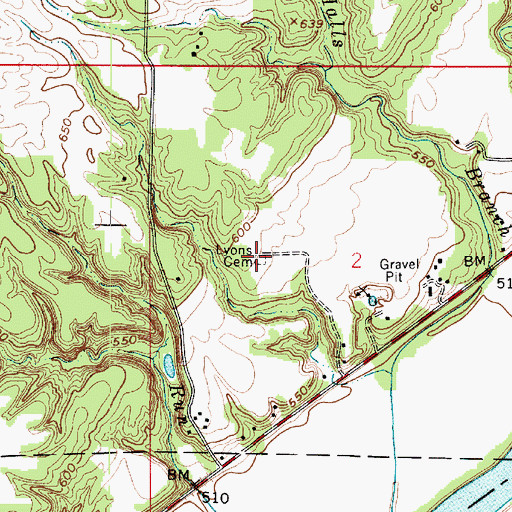 Topographic Map of Lyons Cemetery, IN