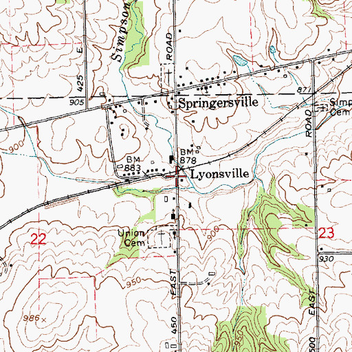 Topographic Map of Lyonsville, IN