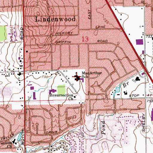 Topographic Map of Douglas A MacArthur Elementary School, IN
