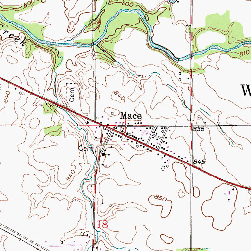 Topographic Map of Mace, IN
