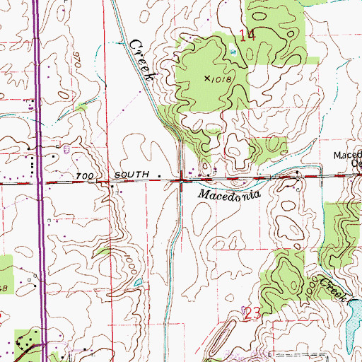 Topographic Map of Macedonia Creek, IN