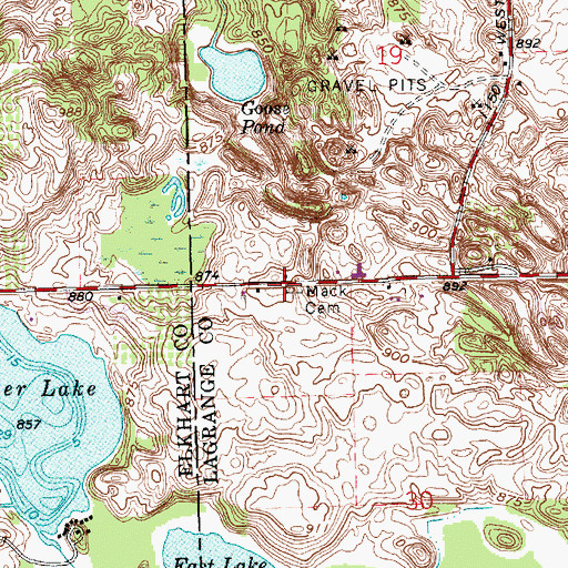 Topographic Map of Mack Cemetery, IN