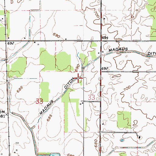 Topographic Map of Madaus Ditch, IN