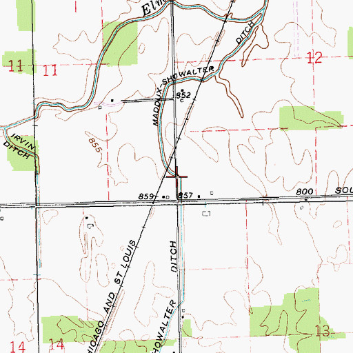 Topographic Map of Maddux-Showalter Ditch, IN