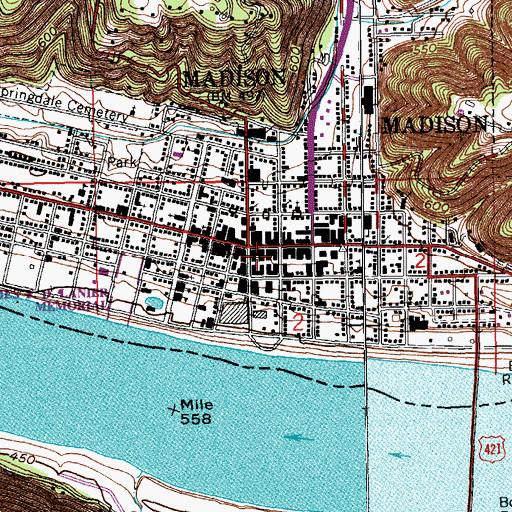 Topographic Map of Madison, IN