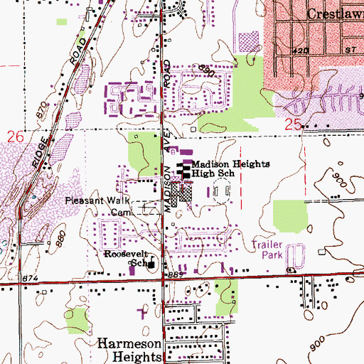 Topographic Map of Madison Heights High School, IN